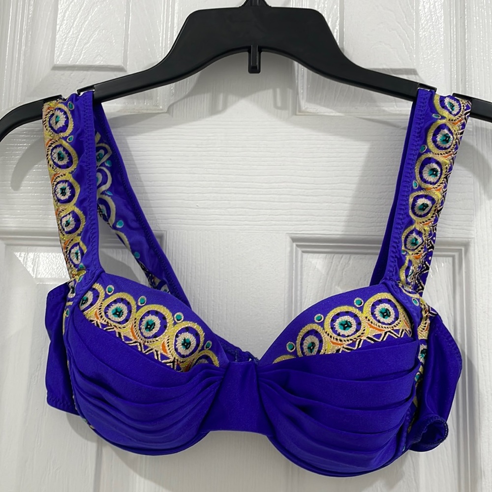 Deep blue purple vintage two piece bikini top and bottom 36B size large bottom